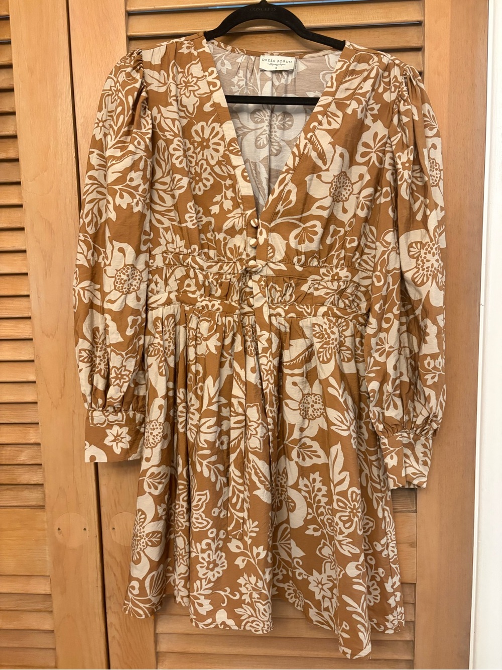 Dress Forum Brown Taupe Floral Dress Long Sleeve Short Sz S